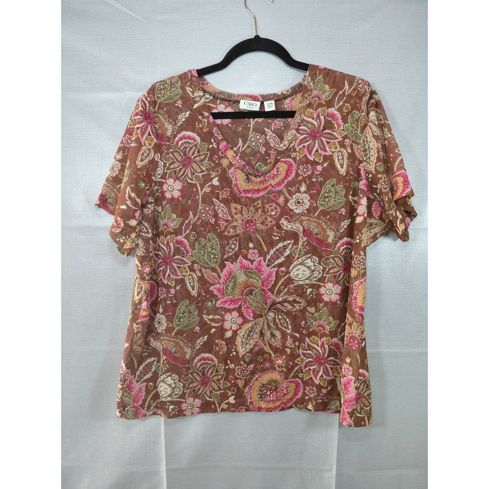 Cato Semi-Sheer Floral Paisley Whimsical Top 22/24W Semi-Sheer Mesh